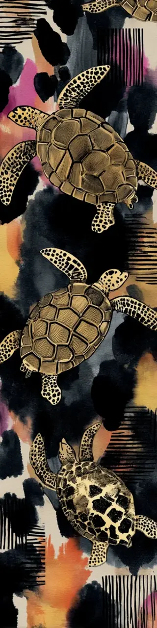 Free printable turtles on black splotches bookmark