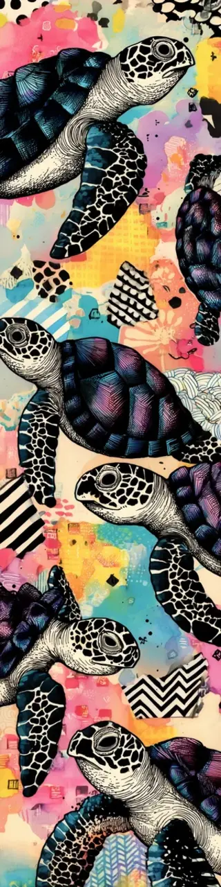 Free printable turtles on primary colors neon bookmark