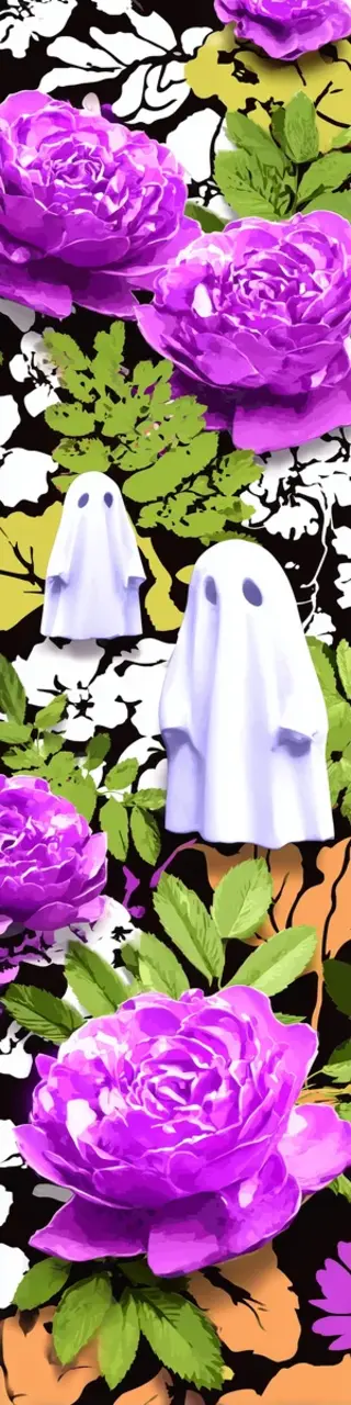 Free printable two ghosts hovering by flowers bookmark