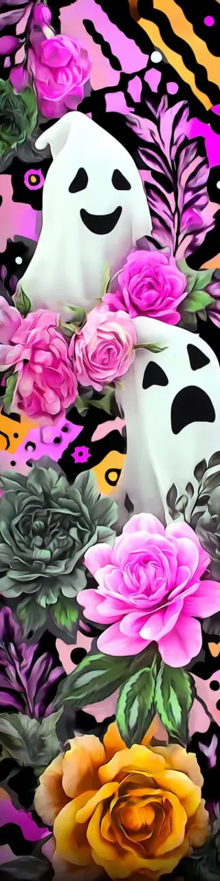 Free printable two ghosts on pink background bookmark
