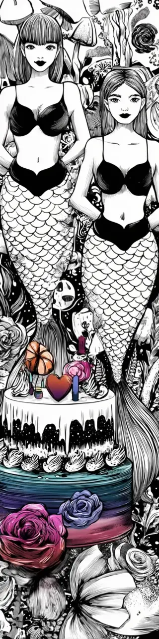 Free printable two mermaids cake bookmark