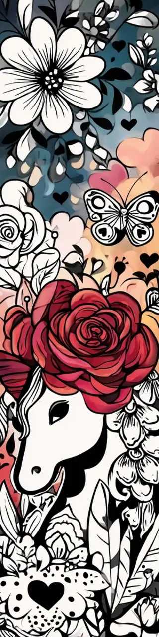 Free printable unicorn floral heart coloring bookmark