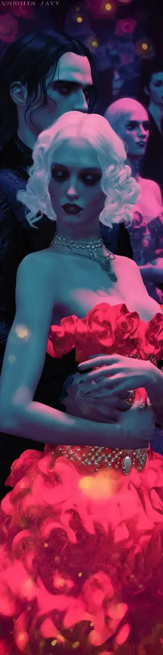 Free printable vampires hugging red dress bookmark