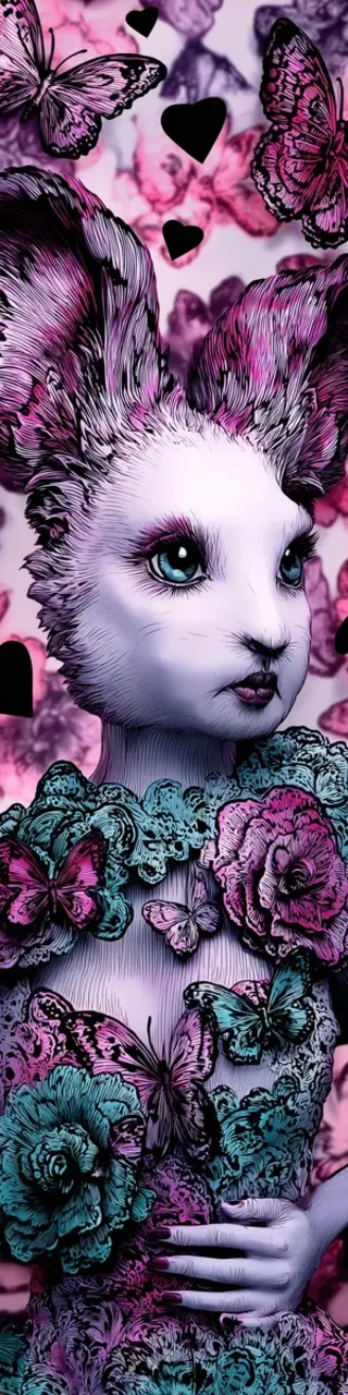 Free printable violet rabbit with flowers bookmark