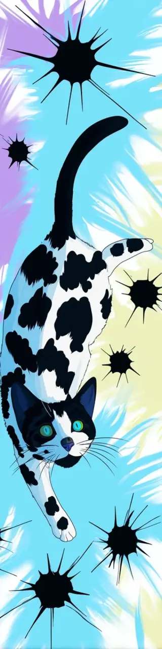 Free printable walking cat on blue bookmark