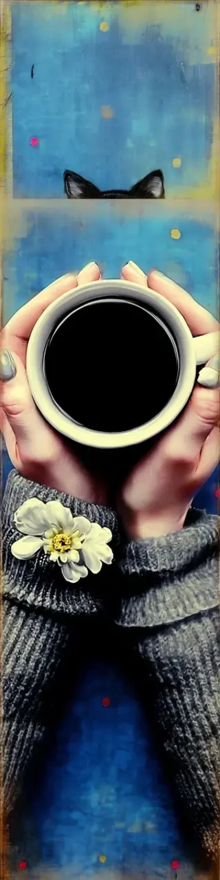 Free printable warm coffee peeking cat bookmark