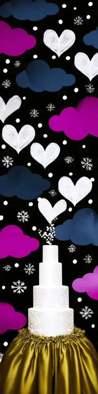 Free printable wedding cake with hearts on tablecloth bookmark