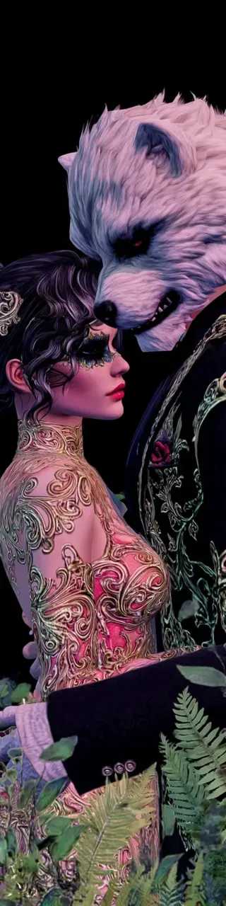 Free printable werewolf couple masked bookmark