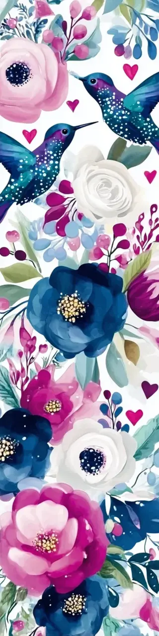 Free printable whimsy hummingbirds and flowers bookmark