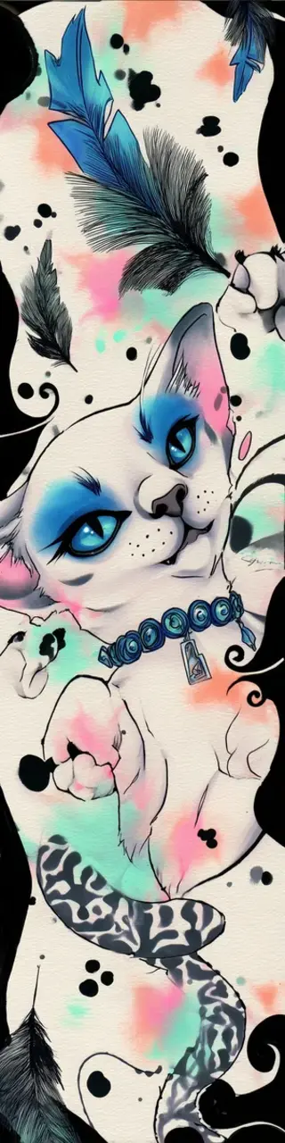 Free printable fancy white cat bookmark