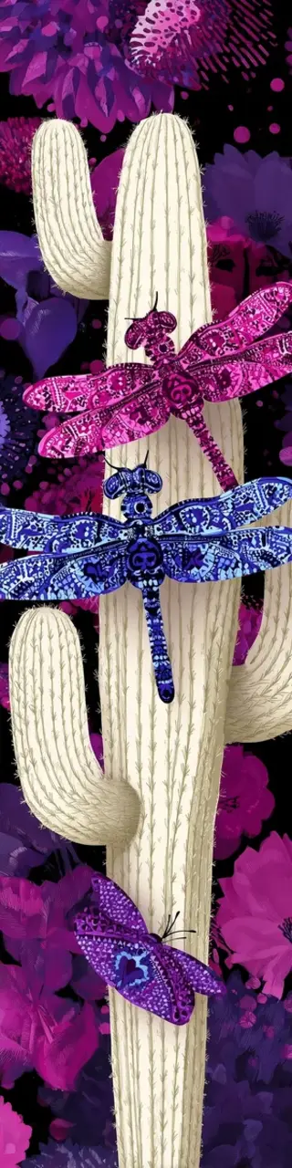 Free printable white cactus and dragonflies bookmark