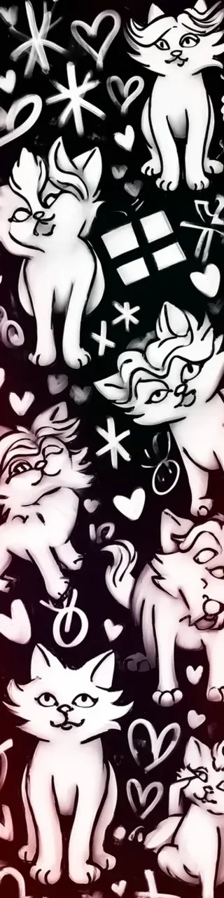 Free printable white cats and hearts on dark bookmark