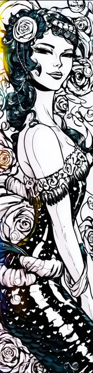 Free printable white coloring bookmark with lady