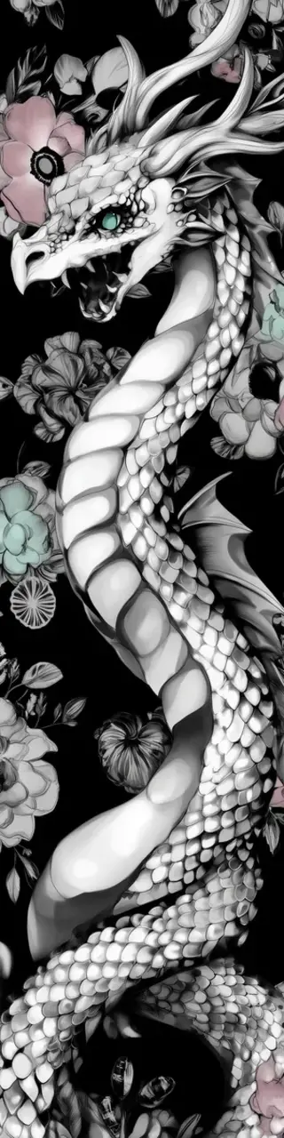 Free printable white dragon on black bookmark