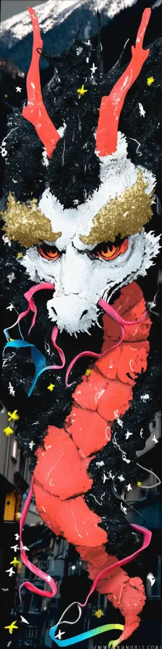 Free printable white face red body dragon bookmark