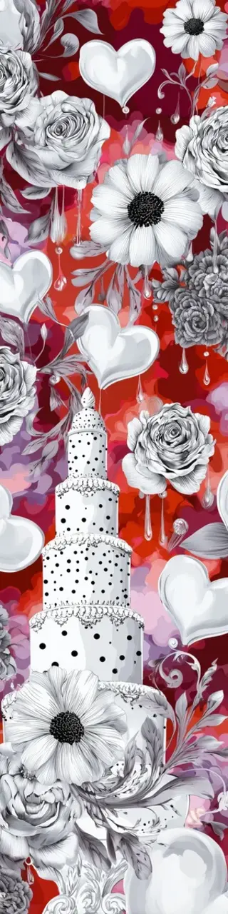 Free printable white wedding cake on red bookmark