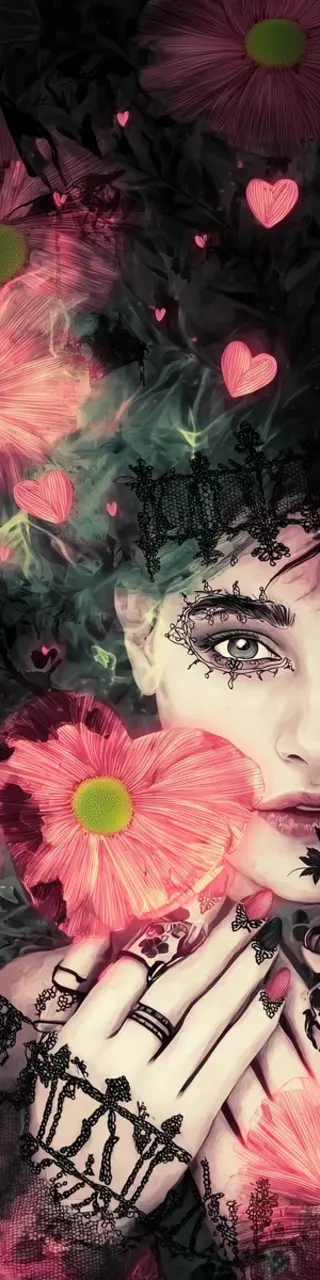 Free printable woman and flower hearts bookmark