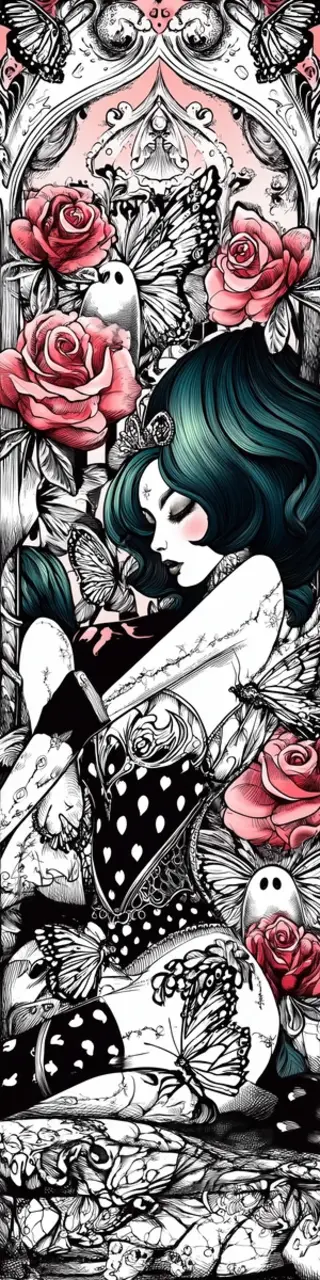 Free printable woman and roses coloring bookmark