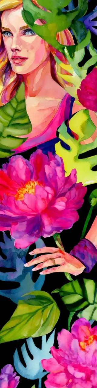 Free printable woman covered with bright tropical plants bookmark