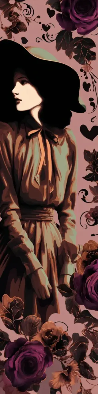 Free printable brownish floral bookmark with woman