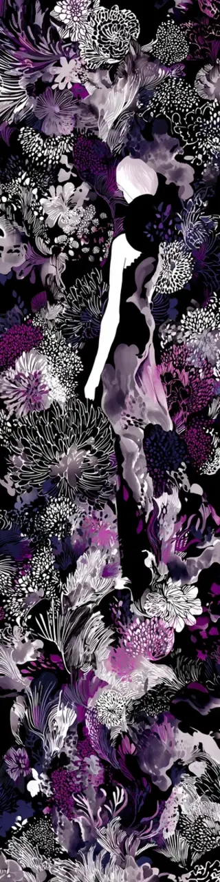 Free printable woman working through dark floral bookmark