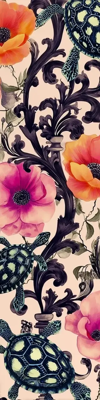 Free printable wrought iron flowers with turtles bookmark