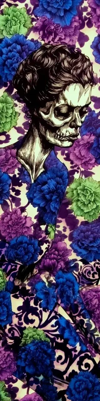 Free printable zombie face blue flowers bookmark