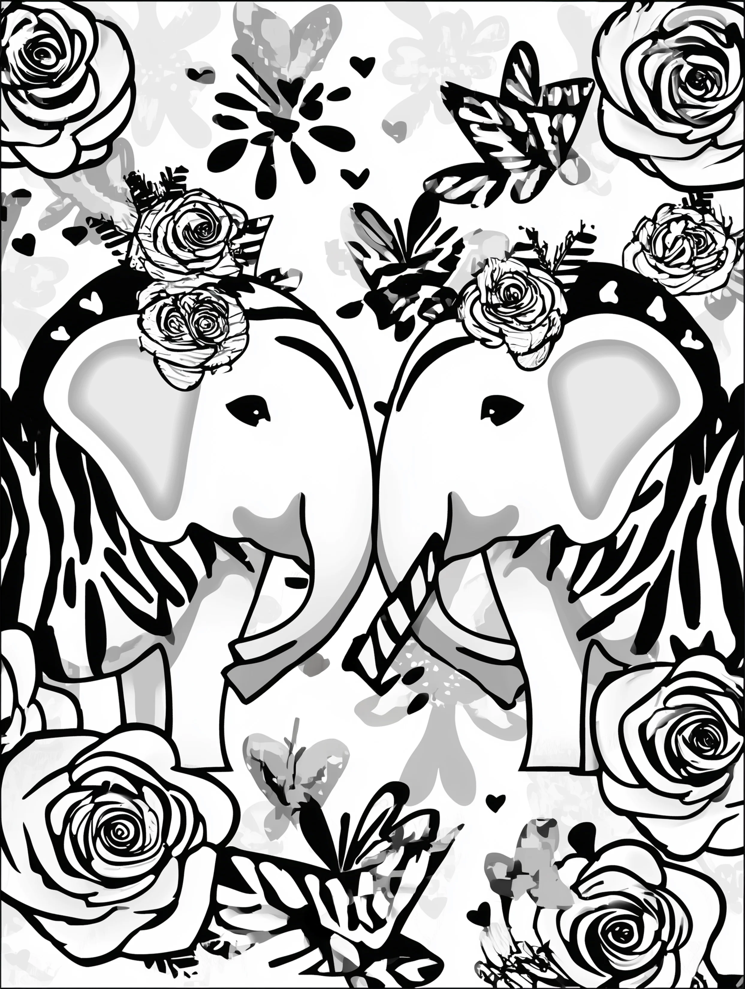 Free printable valentines coloring pages for adults featuring valentines elephants nuzzle